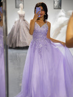 Load image into Gallery viewer, A-Line Lilac Applique Prom Dress