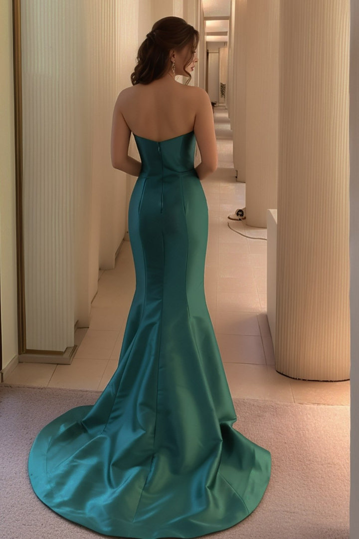 Mermaid Dark Green Satin Prom Dress