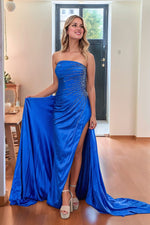 Load image into Gallery viewer, Strapless Side Slit Prom Dress with Beads