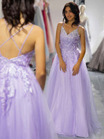 Load image into Gallery viewer, A-Line Lilac Applique Prom Dress