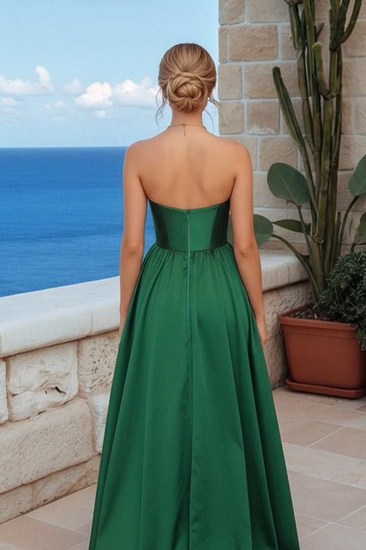 Green Strapless Irregular Prom Dress