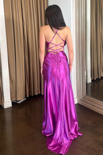 Load image into Gallery viewer, Ruched Purple Prom Dress with Slit