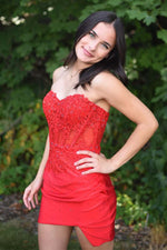 Load image into Gallery viewer, Strapless Sheer Corset Bodice Homecoming Dress with Lace