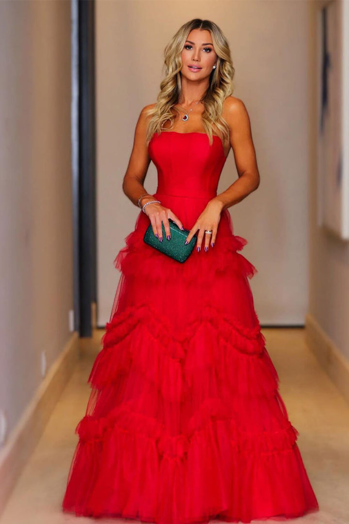 Strapless Long Red Prom Dress