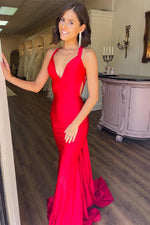 Load image into Gallery viewer, Open Back Red Prom Dress

