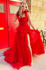 Load image into Gallery viewer, Red Prom Dress with High Side Slit