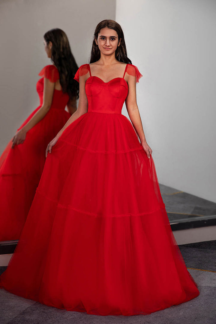 Red Prom Dress with Bow Ties on Straps