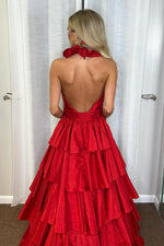 Load image into Gallery viewer, Halter Ruffle Backless Prom Dress