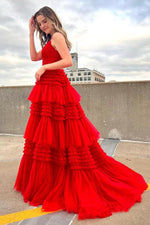 Load image into Gallery viewer, Ruffle Tiered Slit Prom Dress