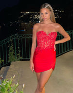 Load image into Gallery viewer, Strapless Sheer Corset Bodice Homecoming Dress with Lace