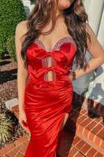 Load image into Gallery viewer, Fitted Slit Long Prom Dress with Bows