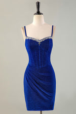 Load image into Gallery viewer, Royal Blue Beaded Corset Homecoming Dress