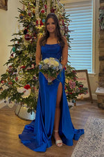 Load image into Gallery viewer, Strapless Corset Bodice Ruched Prom Dress with Slit