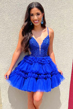 Load image into Gallery viewer, Royal Blue Tulle Tiered Homecoming Dress