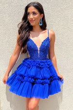 Load image into Gallery viewer, Royal Blue Tulle Tiered Homecoming Dress