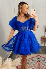 Load image into Gallery viewer, Tulle Homecoming Dress with Sleeves