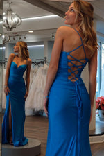 Load image into Gallery viewer, Royal Blue Side Slit Prom Dress