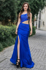 Load image into Gallery viewer, One Shoulder Side Split Beading Prom Dress