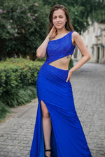 Load image into Gallery viewer, One Shoulder Side Split Beading Prom Dress