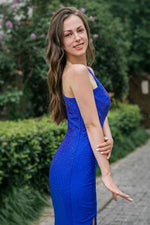 Load image into Gallery viewer, One Shoulder Side Split Beading Prom Dress