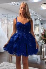 Load image into Gallery viewer, Straps Royal Blue Ruffle Homecoming Dress