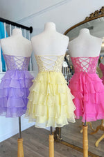 Load image into Gallery viewer, Sweetheart Ruffle Homecoming Dress with Corset Bodice