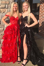 Load image into Gallery viewer, Slit Ruffle Prom Dress with Sequin