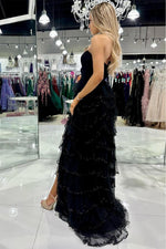 Load image into Gallery viewer, Light Blue Ruffle Strapless Prom Dress