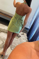 Load image into Gallery viewer, Halter Sage Green Homecoming Dress with Keyhole