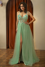 Load image into Gallery viewer, Backless Beaded Slit Prom Dress