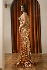 Load image into Gallery viewer, Glitter Gold Sequin Prom Dress