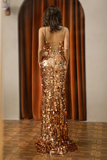 Load image into Gallery viewer, Glitter Gold Sequin Prom Dress