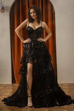 Load image into Gallery viewer, Ruffle Sheer Corset Bodice Prom Dress
