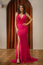 Load image into Gallery viewer, Pink Corset Prom Dress with Slit