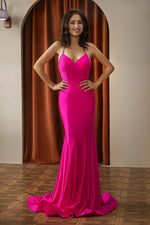 Load image into Gallery viewer, Fitted Pink Open Back Prom Dress