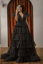 Load image into Gallery viewer, Tiered Black Cute Prom Dress