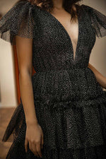 Load image into Gallery viewer, Tiered Black Cute Prom Dress