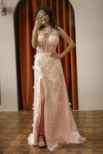 Load image into Gallery viewer, One Shoulder Beaded 3D Flowers Prom Dress