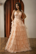 Load image into Gallery viewer, Tiered Corset Prom Dress with Appliques