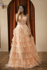 Load image into Gallery viewer, Tiered Corset Prom Dress with Appliques