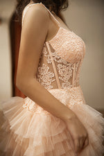 Load image into Gallery viewer, Tiered Corset Prom Dress with Appliques
