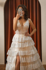 Load image into Gallery viewer, Tiered Sequin Tulle Prom Dress