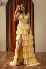 Load image into Gallery viewer, Cute Tiered Yellow Prom Dress