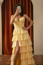 Load image into Gallery viewer, Cute Tiered Yellow Prom Dress