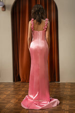 Load image into Gallery viewer, Satin Fitted Prom Dress with Flowers Straps