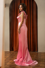 Load image into Gallery viewer, Satin Fitted Prom Dress with Flowers Straps