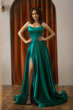 Load image into Gallery viewer, Strapless Satin Prom Dress with Slit