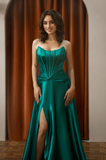 Load image into Gallery viewer, Strapless Satin Prom Dress with Slit