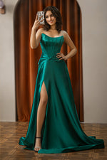 Load image into Gallery viewer, Strapless Satin Prom Dress with Slit