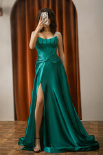Load image into Gallery viewer, Strapless Satin Prom Dress with Slit